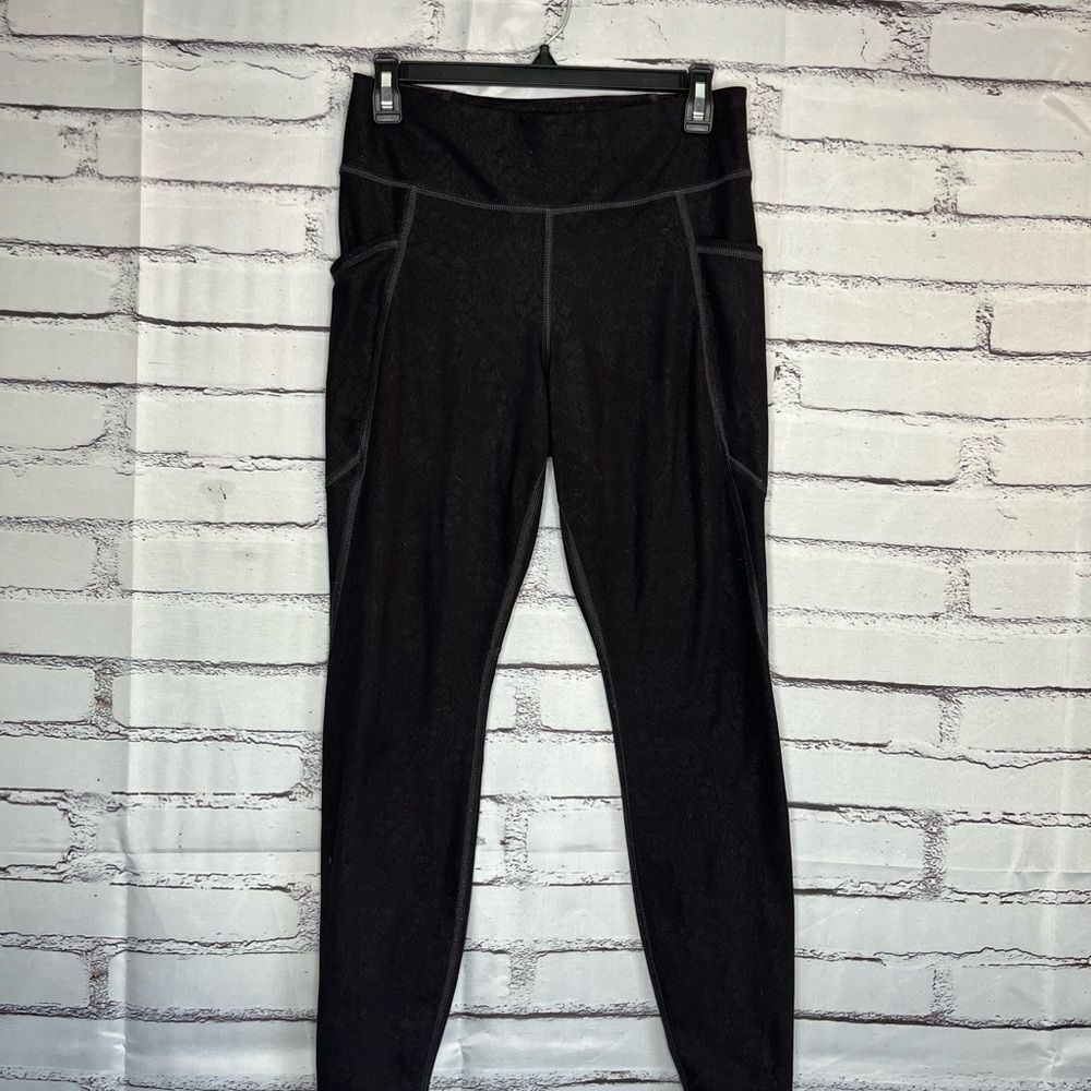 Avia Black High-Waisted Leggings with Contrast Stitching Yoga Pants SZ M Tights